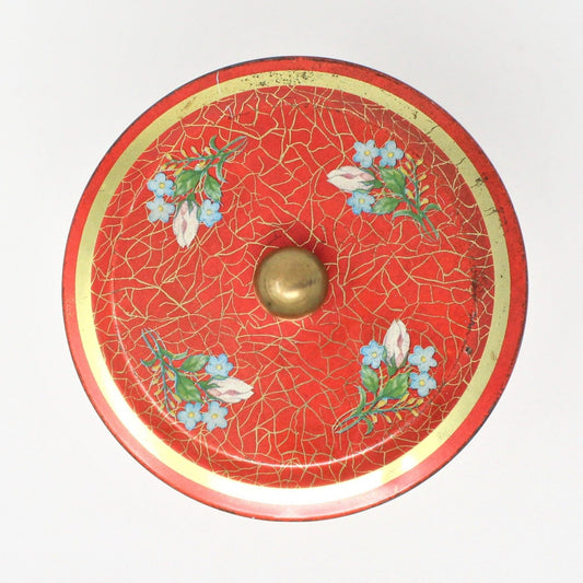 Tins, Gift Tin / Cookie Tin, Red with Roses, Cylinder Vintage, West Germany