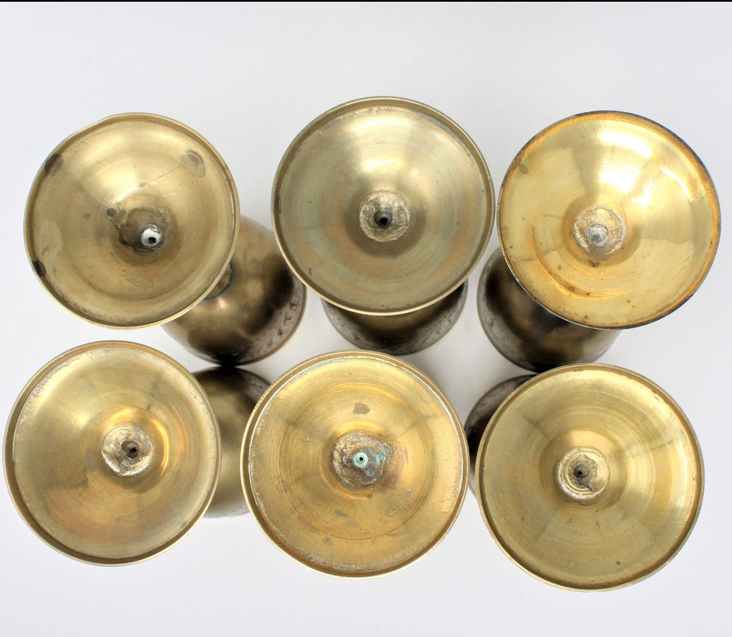 Wine Glasses, Hand Carved Brass, Set of 6, Vintage