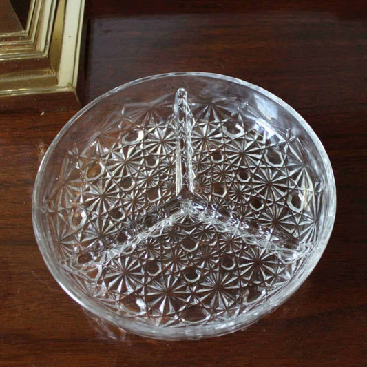 Vintage Divided Relish Glass Dish, Daisy and Button, France