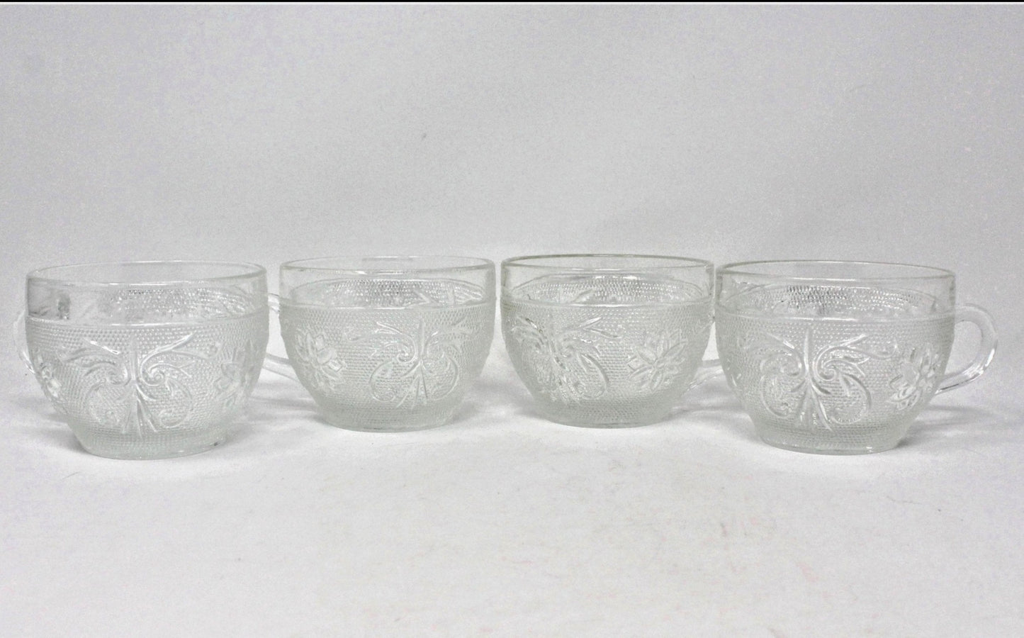 Coffee Cups, Indiana Glass / Tiara, Sandwich Clear Set of 4, Vintage