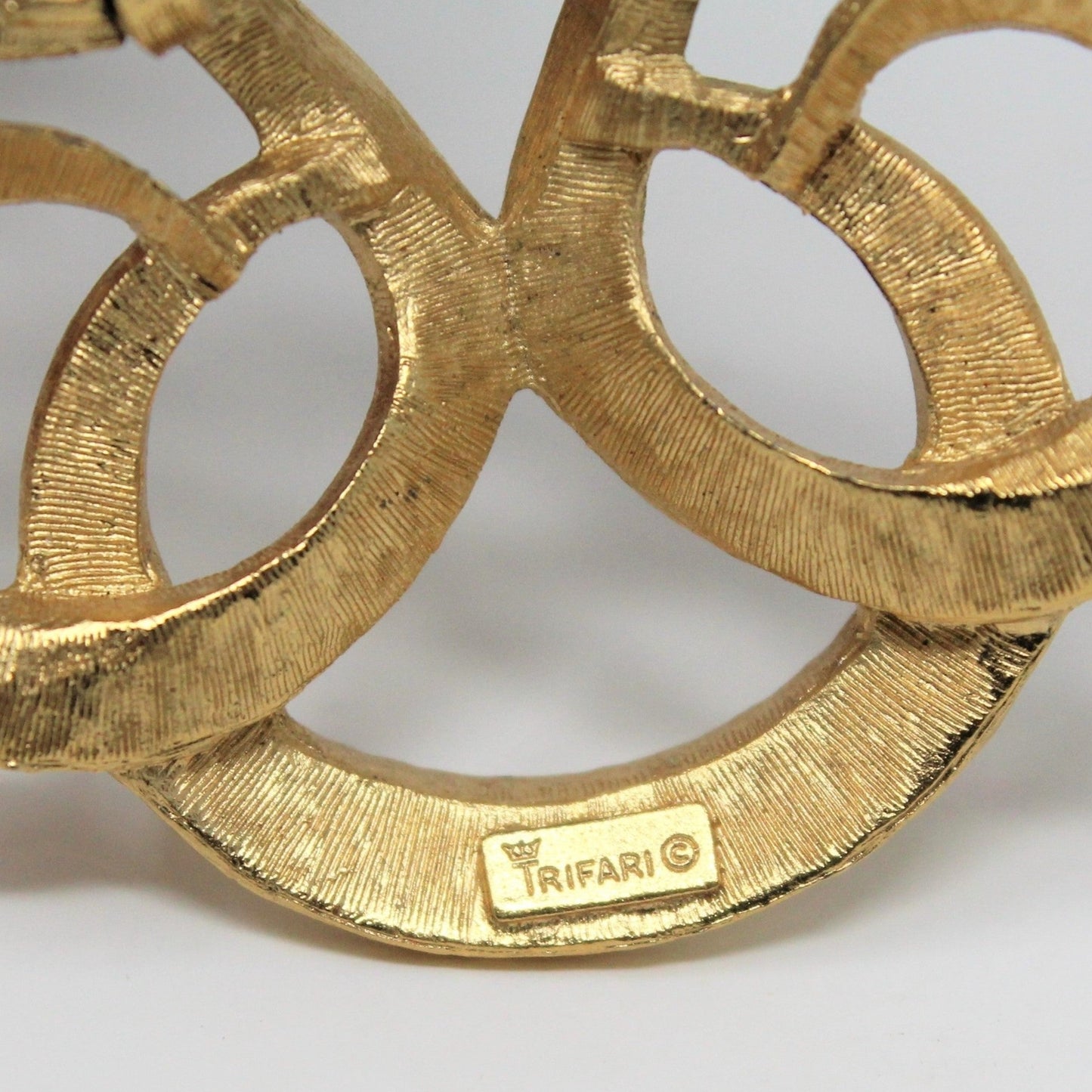 Pendant Necklace, Trifari Crown, Scrollwork, Swirled Ribbons Pendant, Brushed Gold Tone, Vintage