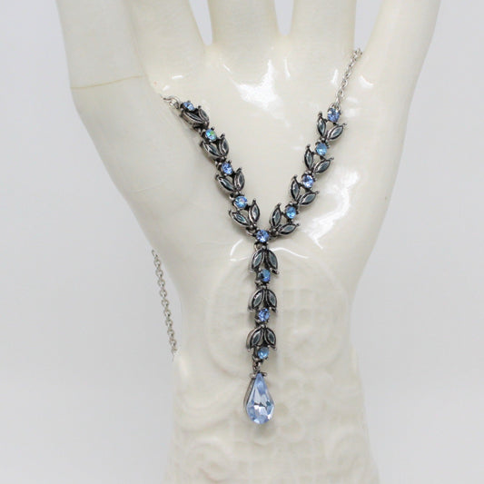 Necklace & Earrings Set, Avon, Blue Stones Flowers & Teardrops, Silver Tone, 2007, SOLD