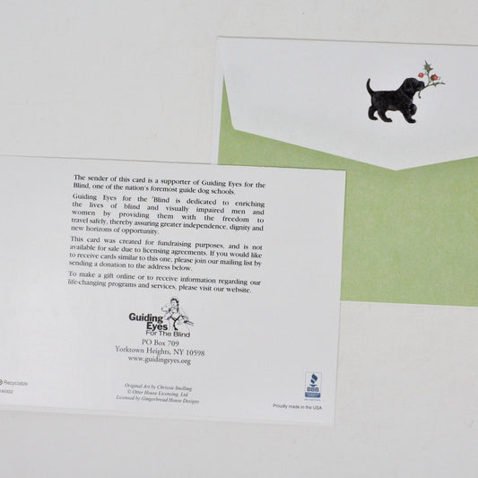 Greeting Card / Christmas Card, Black Labrador Puppies, Unused with Envelope & Seal, Vintage