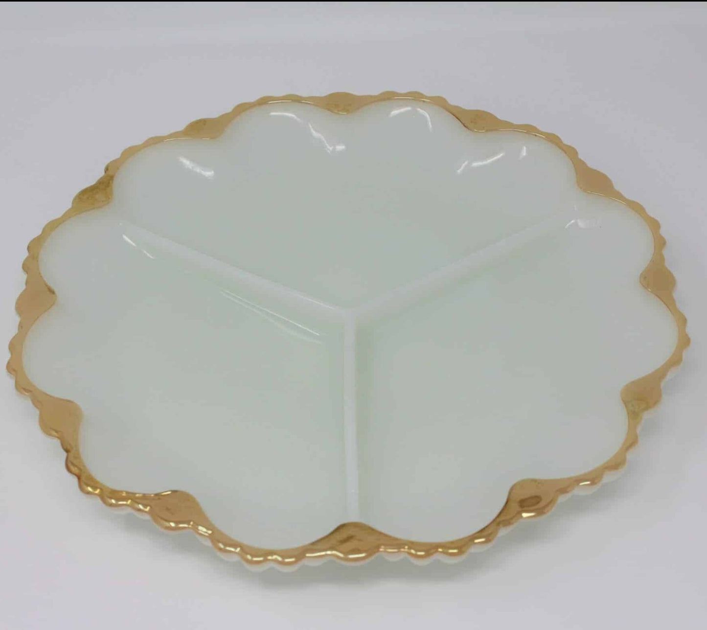 Divided Relish Dish, Lusterware Rim, Anchor Hocking, Fire King, Vintage