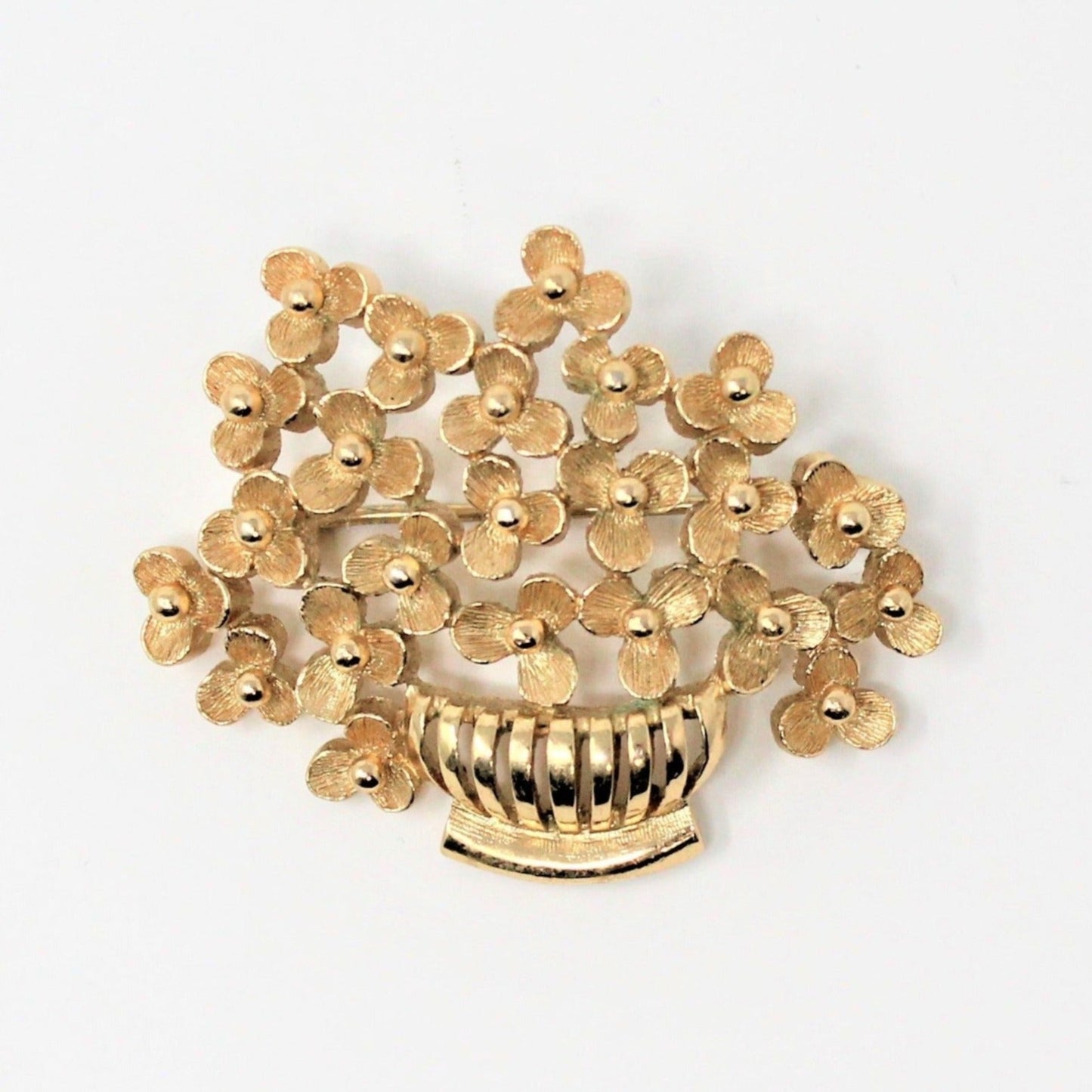 Brooch / Pin, Monet, Flower Basket, Gold Tone, Vintage