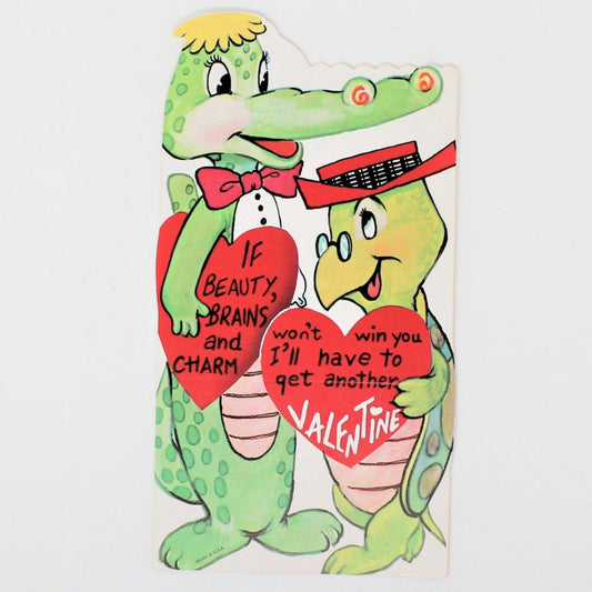 Greeting Card / Valentine's Day Card, Alligator & Turtle, Unused, Vintage