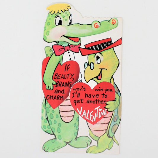 Greeting Card / Valentine's Day Card, Alligator & Turtle, Vintage
