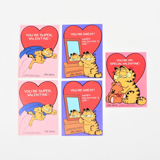 Greeting Card / Valentine's Day Card, Garfield, Set of 5, Vintage, SOLD