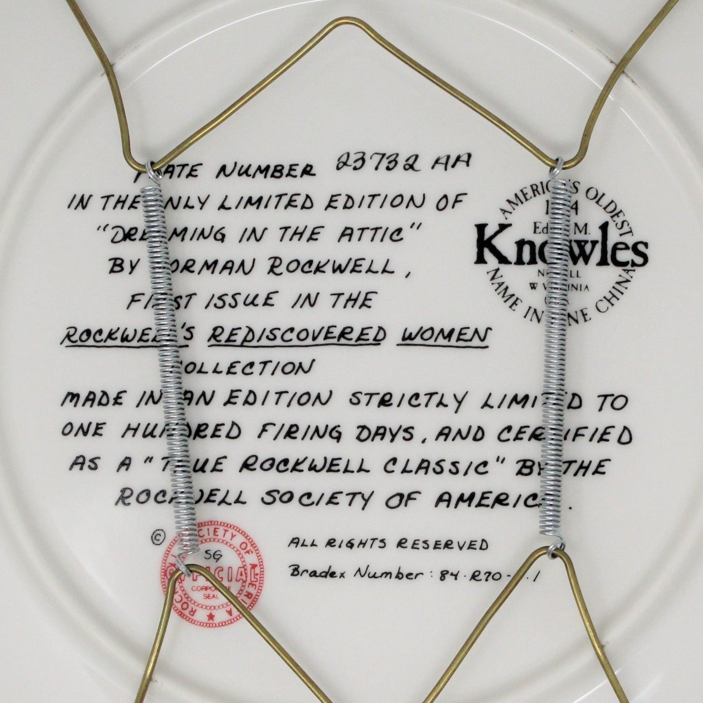 Decorative Plate, Knowles, Norman Rockwell, Dreaming in the Attic, Vintage