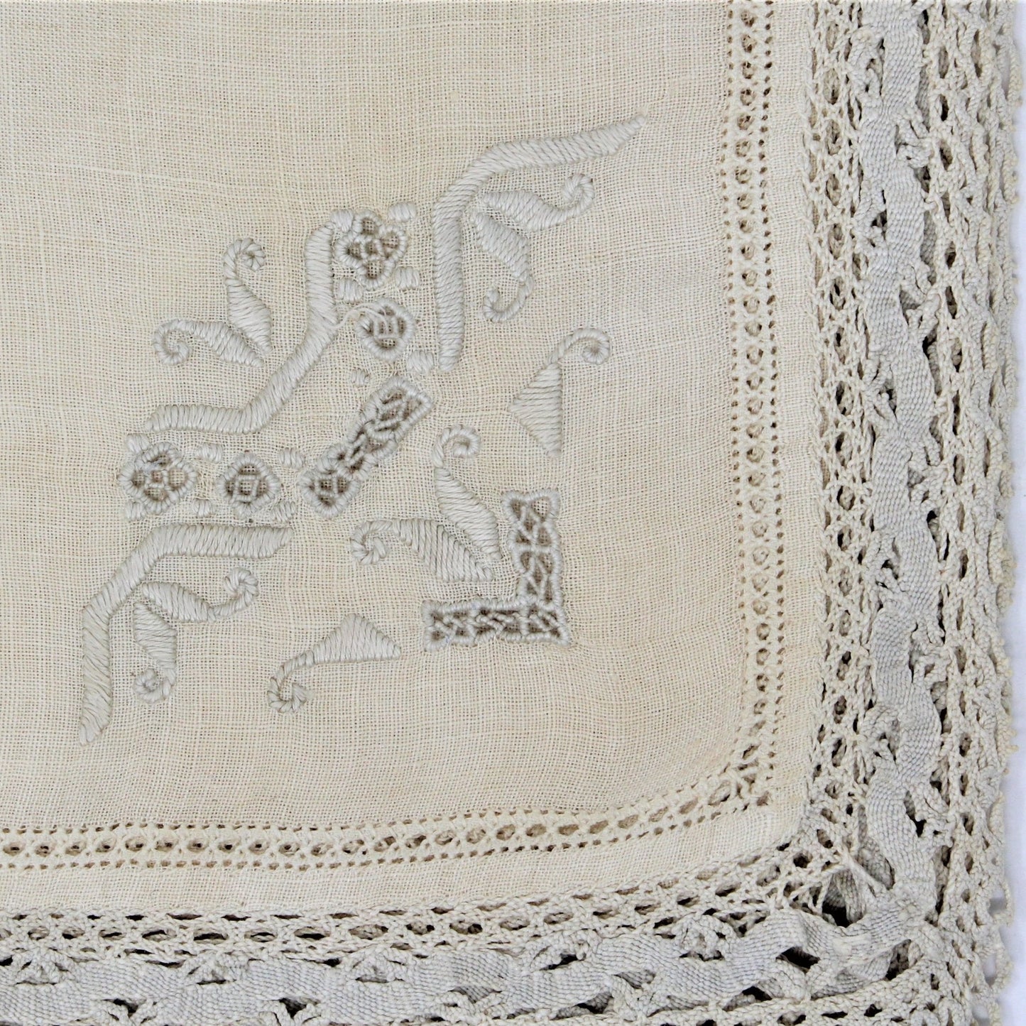 Placemats and Napkins with Runner Set, Embroidered / Reticella Lace, Set for 8, Antique