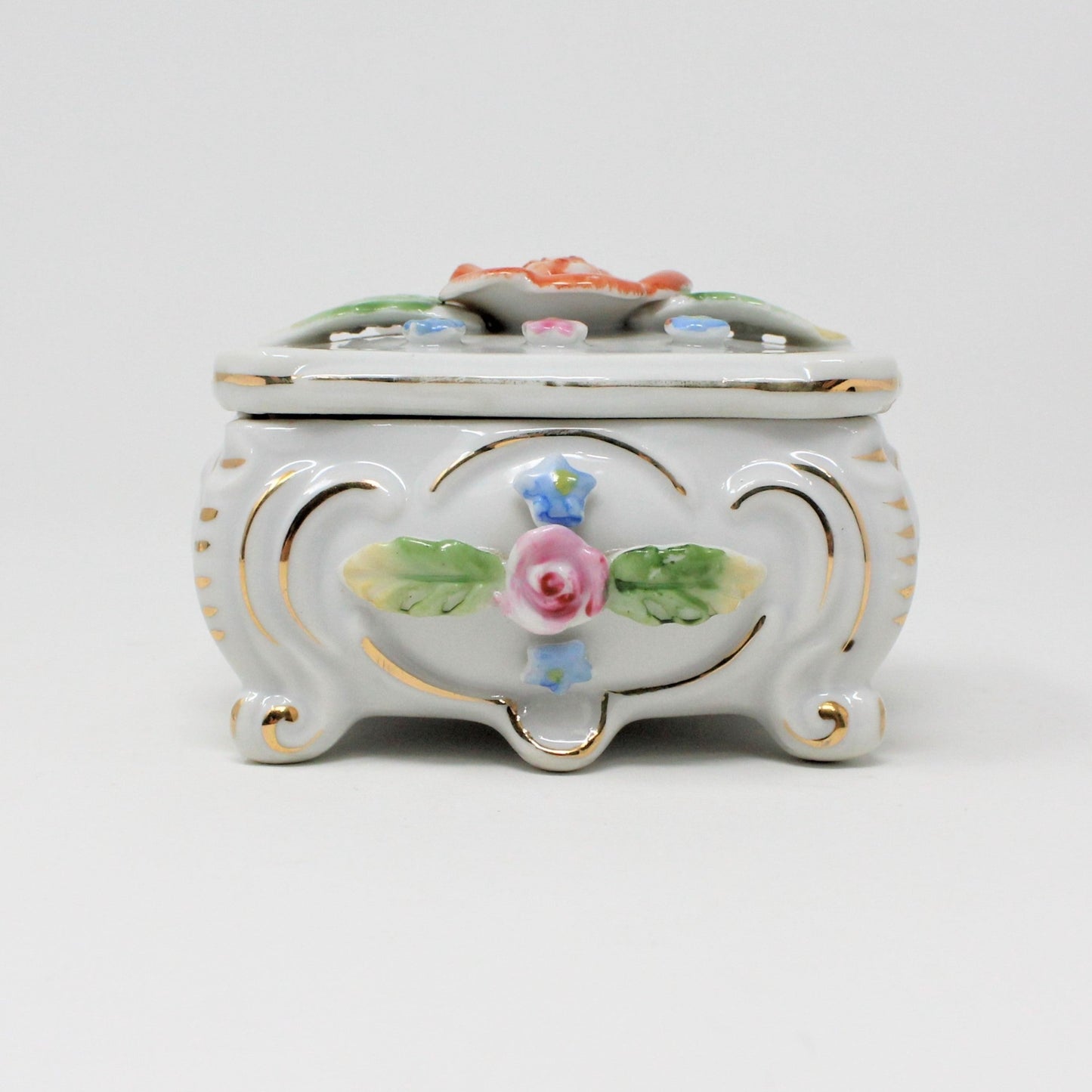 Side view of Japan porcelain vintage vanity storage box