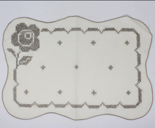 Placemats, Hand Stitched, Cross-Stitch Floral, Set of 4, Vintage Linens