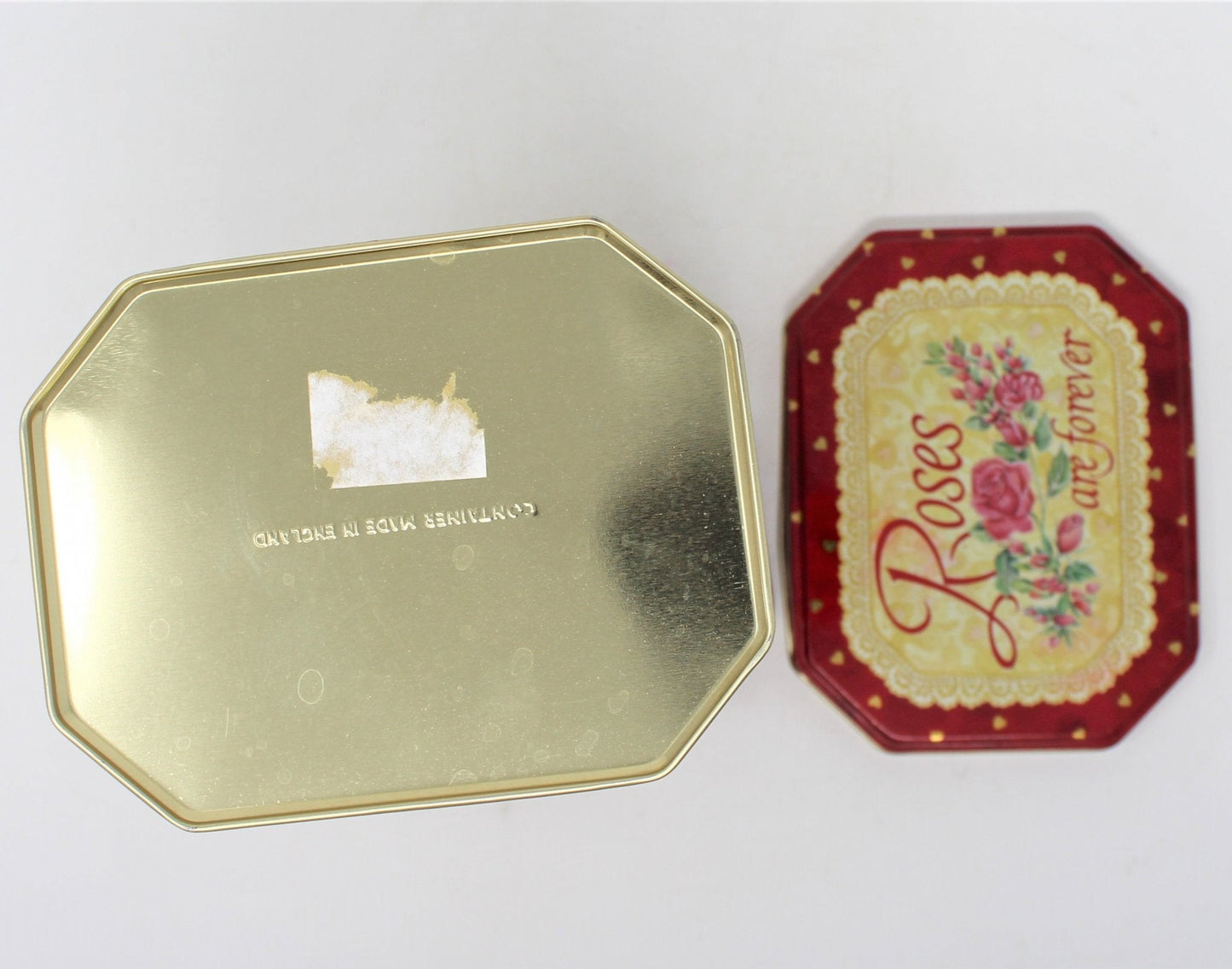 Tins, Gift Tin / Cookie Tin, Roses are Forever Heart Tin, England Vintage