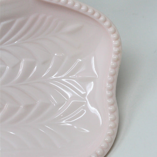Divided Serving Tray, Jeannette Glass, Pink Milk Glass Feather Pattern, Vintage