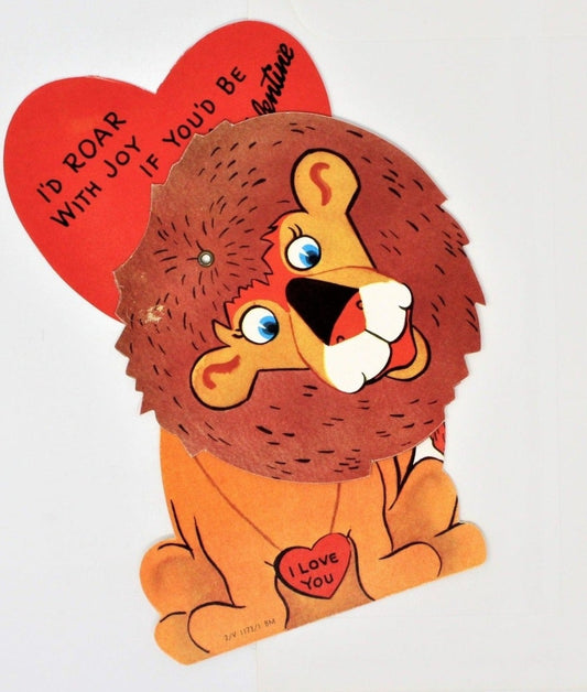 Greeting Card / Valentine, Movable, Lion, Large 7", Unused, Vintage