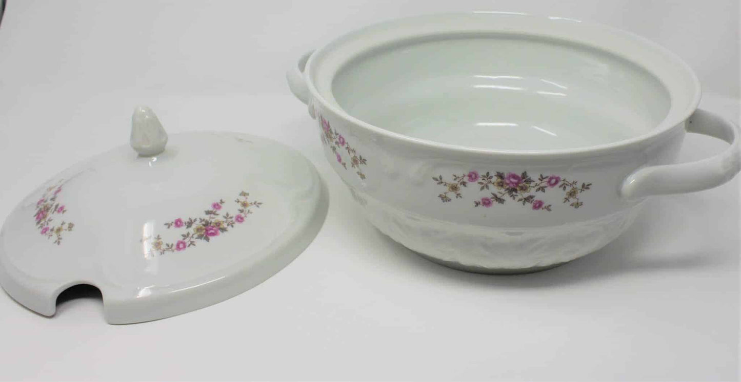 Soup Tureen with Lid, Wtoctawek Poland, Pink Flowers, Vintage