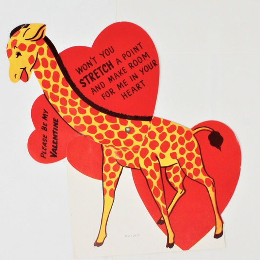 Greeting Card / Valentine, Movable, Giraffe, Large 9", Unused, Vintage