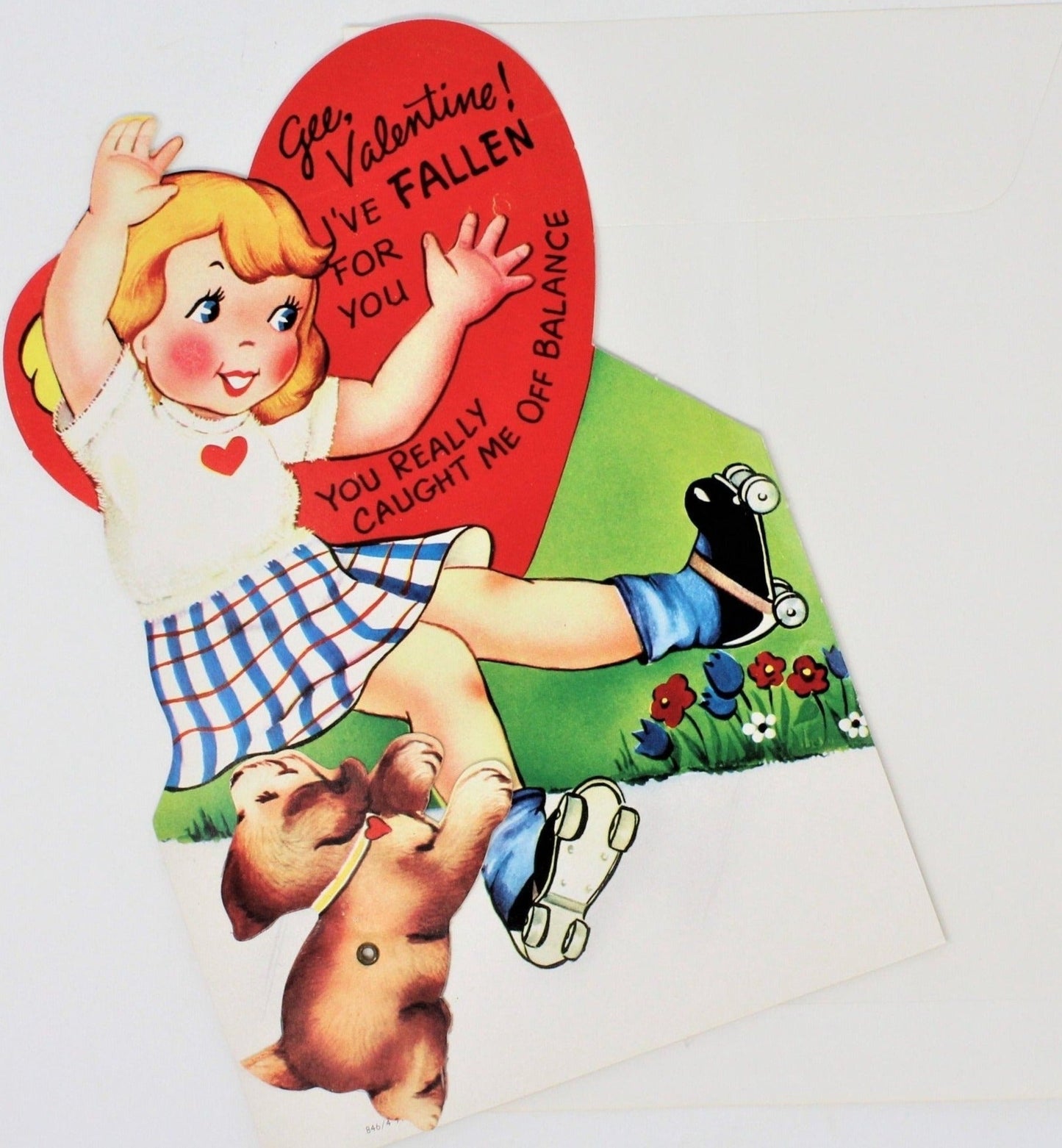 Greeting Card / Valentine, Movable, Roller Skater, Large 9", Unused, Vintage