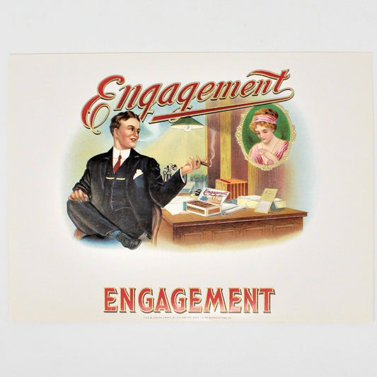 Cigar Box Label, Engagement, F.X. Smith's Sons, Original Lithograph, Vintage NOS