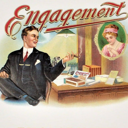 Cigar Box Label, Engagement, F.X. Smith's Sons, Original Lithograph, Vintage NOS