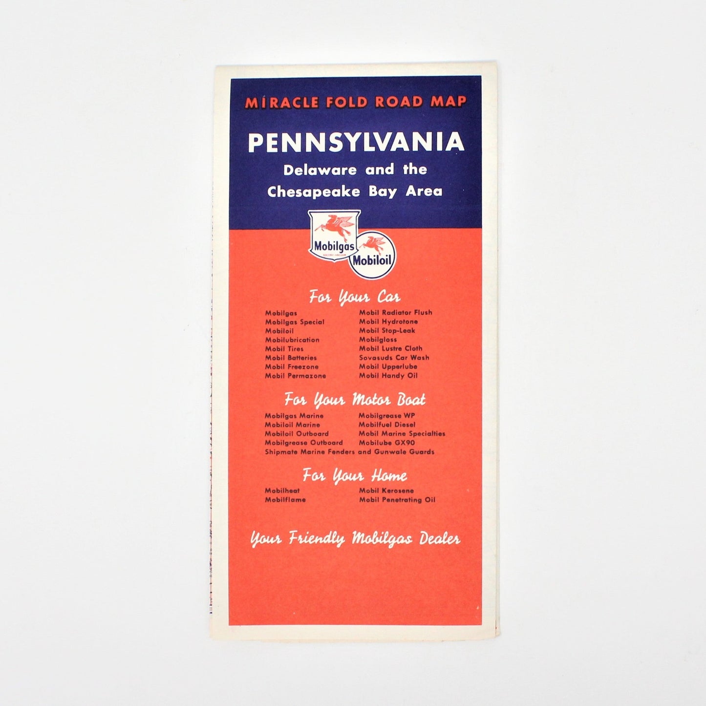 Road Map, Mobilgas Pegasus Flying Horse, Rand McNally, Pennsylvania, Vintage 1952