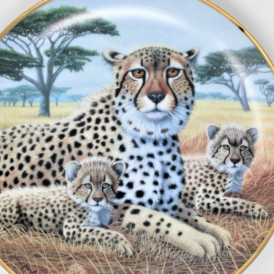 Decorative Plate, Franklin Mint, Cheetah & Cubs, Matherly, 2002