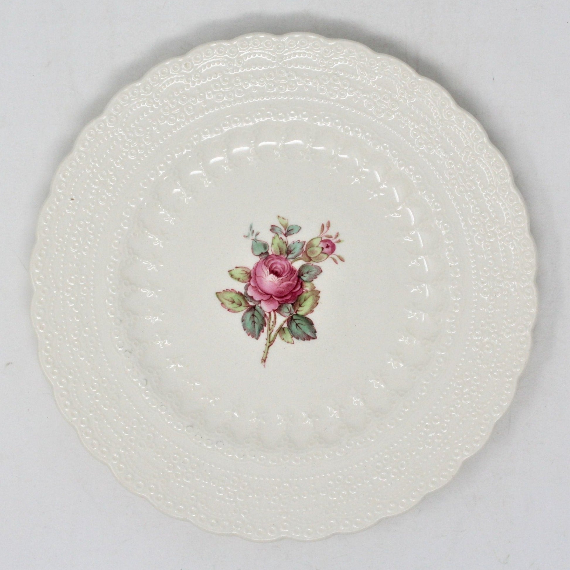 Vintage Bread & Butter Plate by Spode Copeland for Sale.  In Billingsley Rose Pattern, (Old Backstamp), Classic Tableware, Romantic Pink Rose, English Earthenware, Vintage: 1944