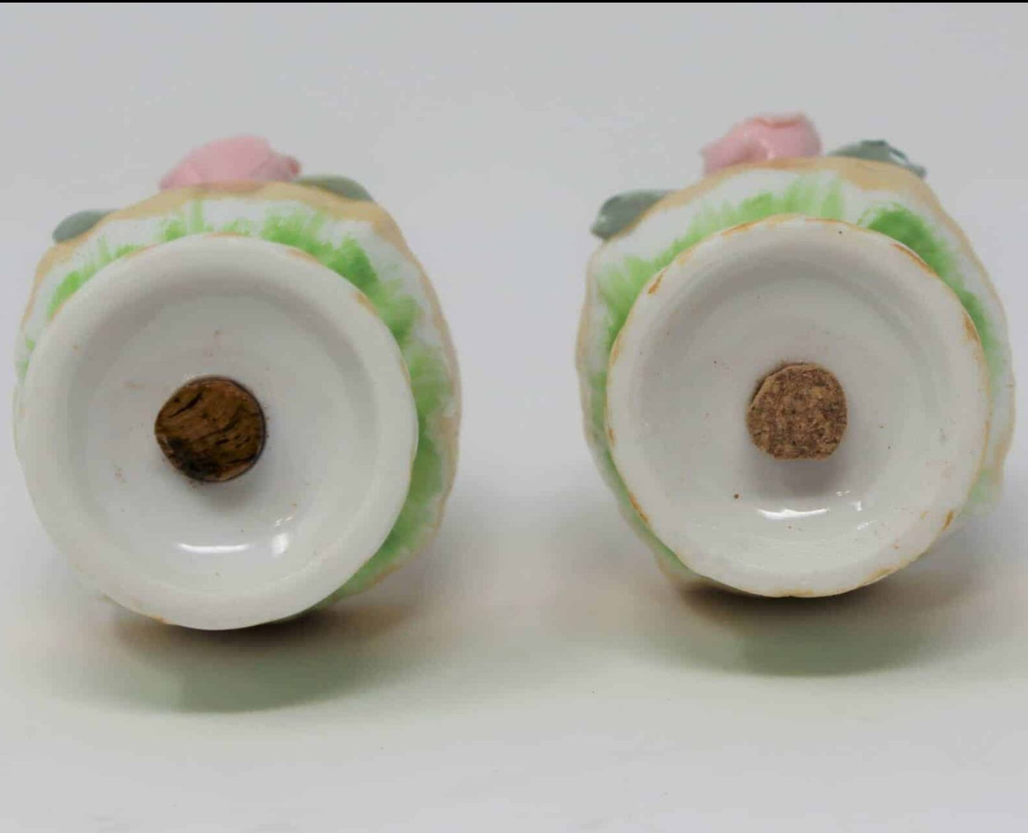 Salt and Pepper Shakers, Basket with Pink Roses, Porcelain Japan