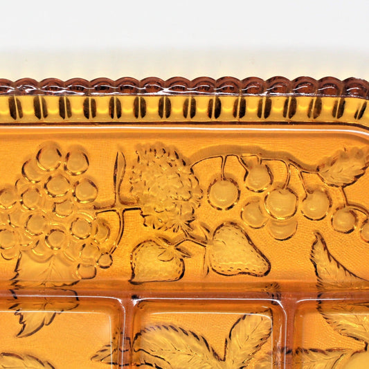 Divided Serving Tray, Indiana Glass, Fruits Amber, Vintage