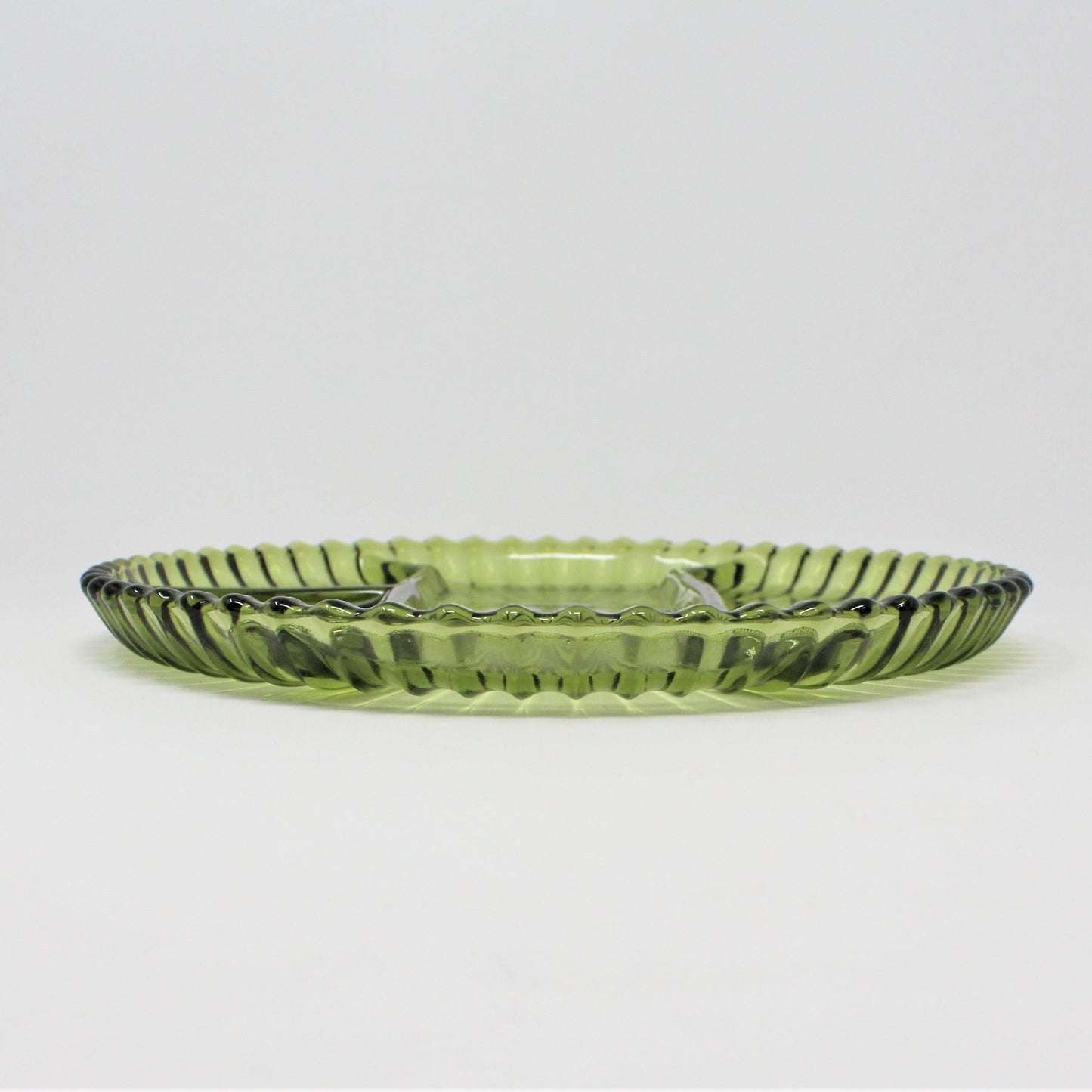 Divided Serving Tray, Indiana Glass, Avocado Green Line 260, Vintage