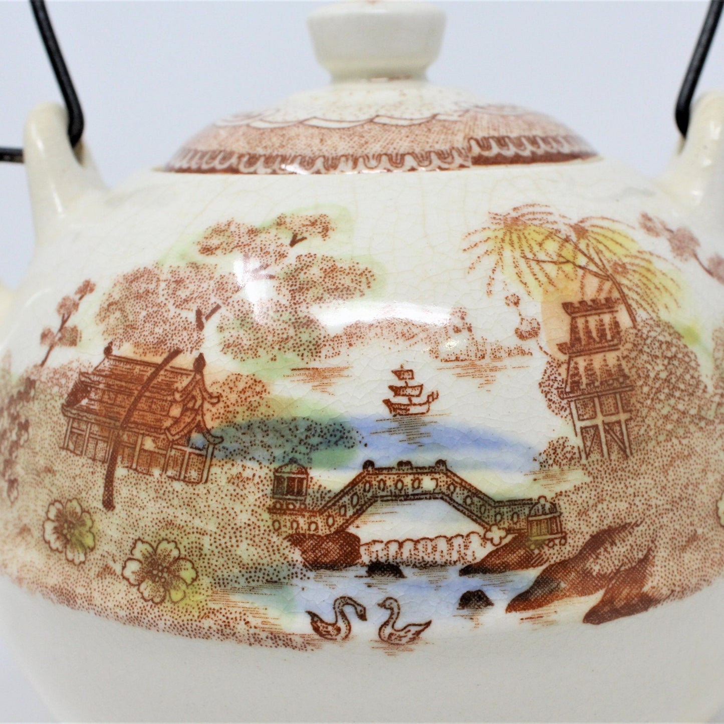 Teapot, Brown & Richie, Oriental Gardens, Brown Transferware, Vintage