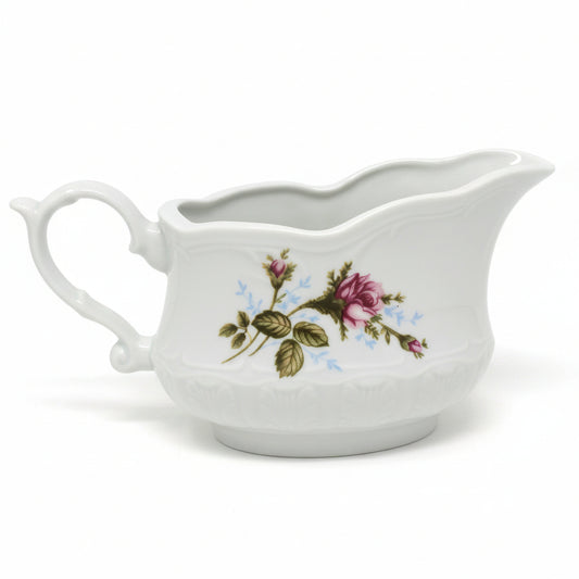 Gravy Boat / Saucière, Wtoctawek Moss Rose Pink Transferware Porcelain, Poland, Vintage 1960s