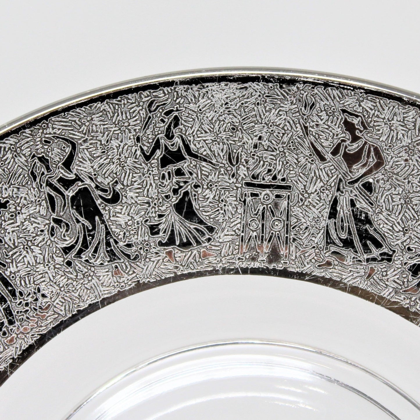 Bread & Butter Plates, Glass with Silver Overlay Greek/Roman Motif, Vintage, Set of 5, RARE, SOLD