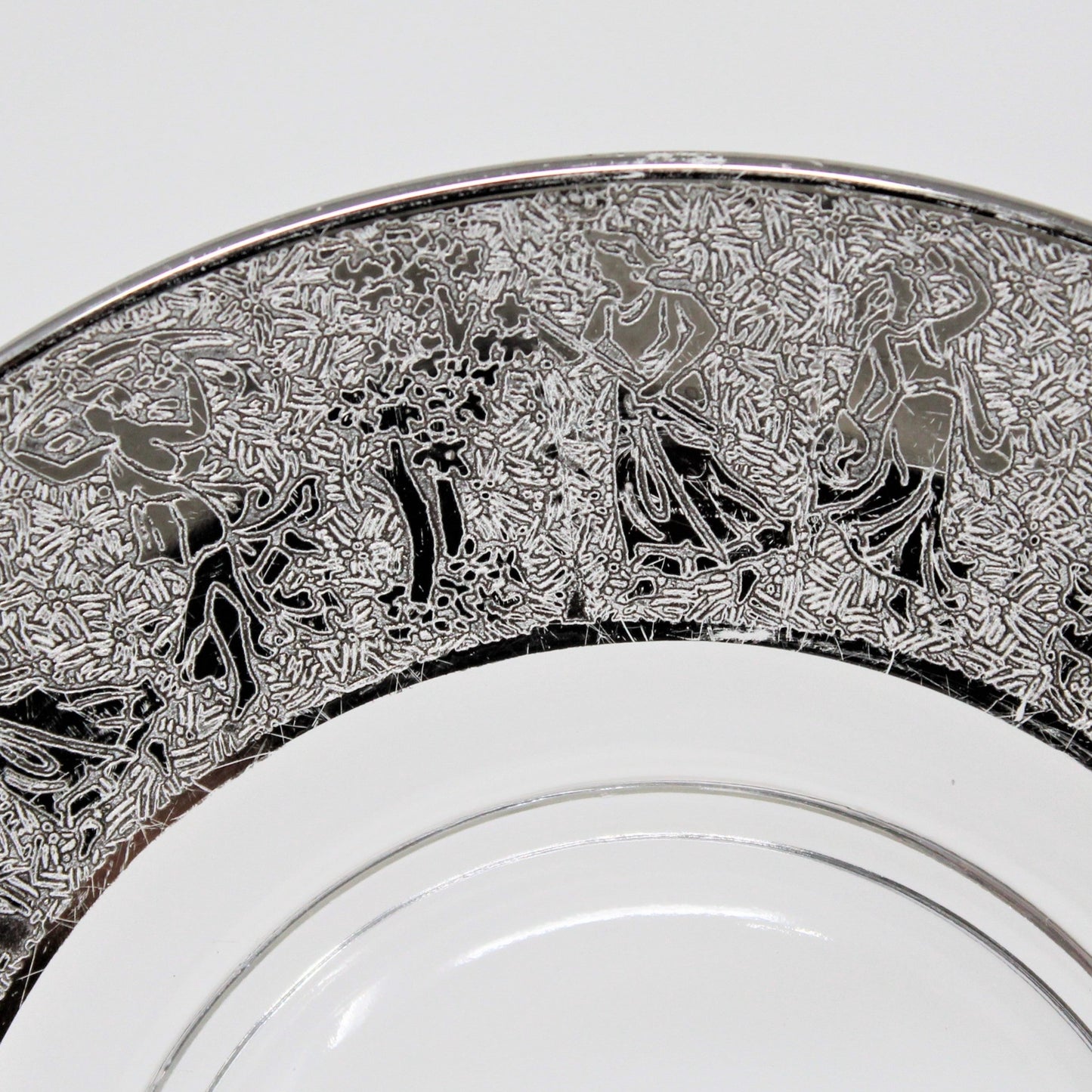 Bread & Butter Plates, Glass with Silver Overlay Greek/Roman Motif, Vintage, Set of 5, RARE, SOLD
