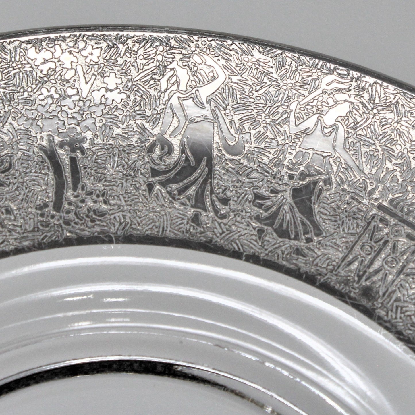Bread & Butter Plates, Glass with Silver Overlay Greek/Roman Motif, Vintage, Set of 5, RARE, SOLD