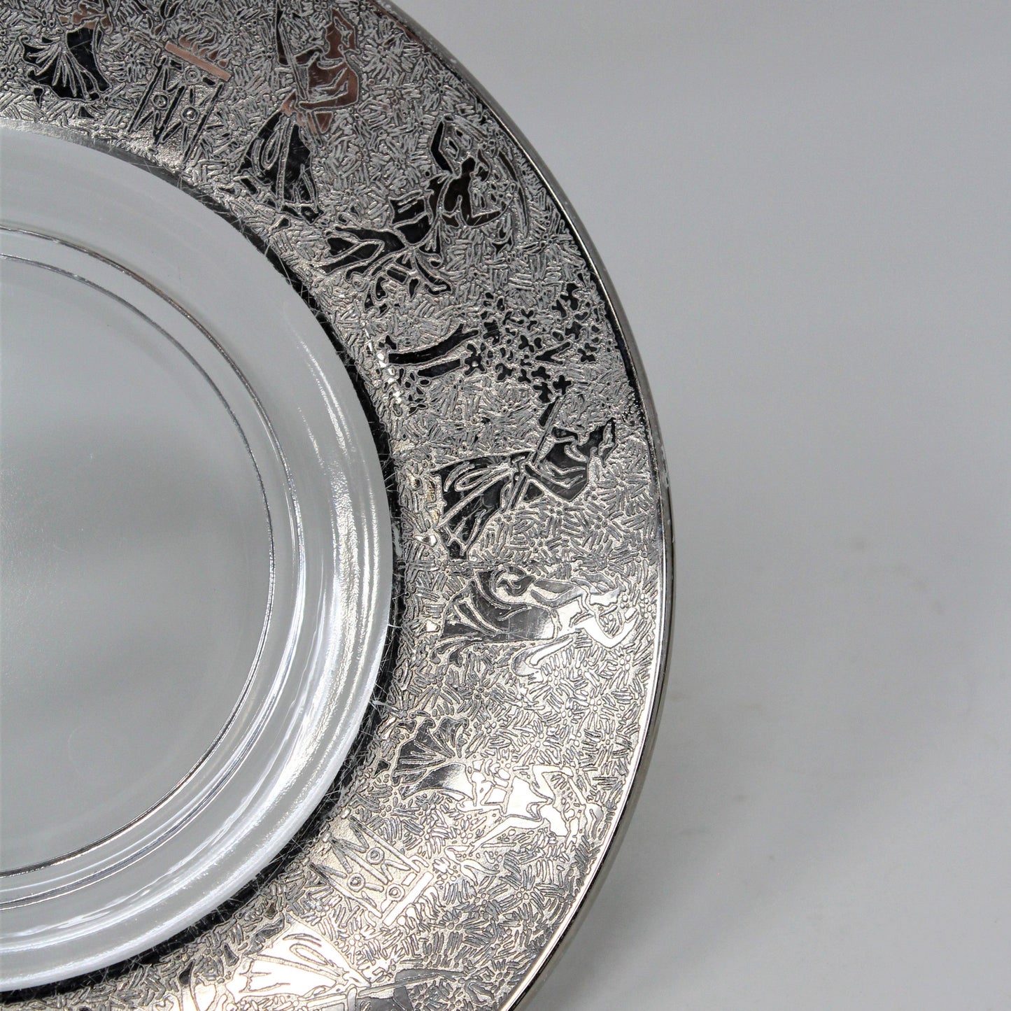 Bread & Butter Plates, Glass with Silver Overlay Greek/Roman Motif, Vintage, Set of 5, RARE, SOLD
