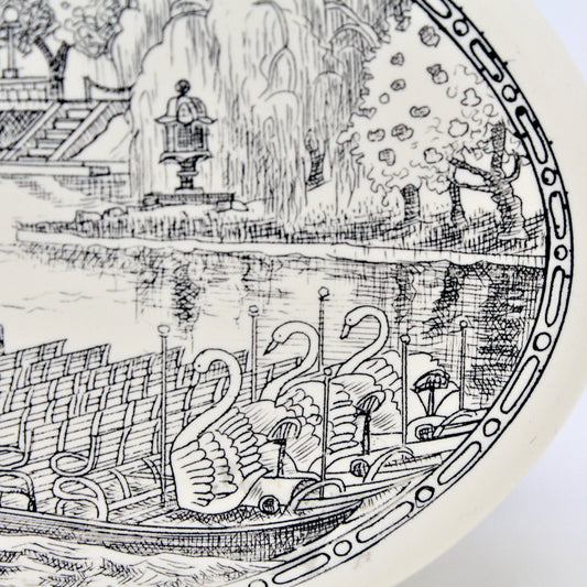 Trinket Box, Scrimshaw Style, Hand Carved, Swan Boats, Signed, 1994