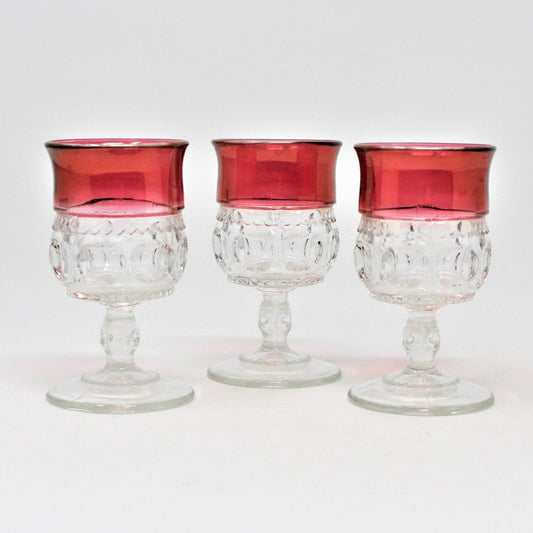 Cordials, Indiana Glass Kings Crown (Thumbprint) Ruby Iridescent, Set of 3, Vintage