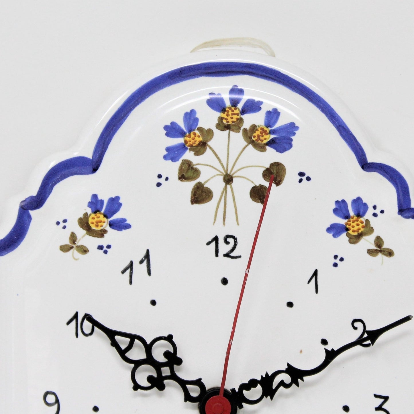 Clock, Ceramic Hand Painted Wall Clock with Thistle Flowers, Blue & White, Vintage Italy, SOLD