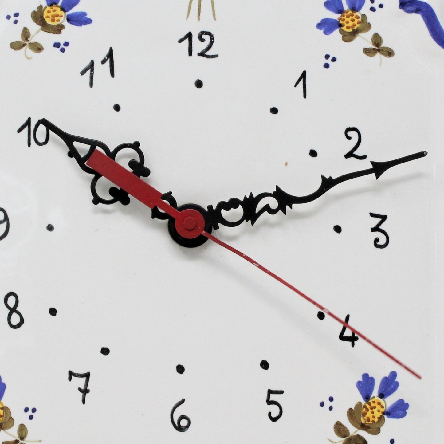 Clock, Ceramic Hand Painted Wall Clock with Thistle Flowers, Blue & White, Vintage Italy, SOLD