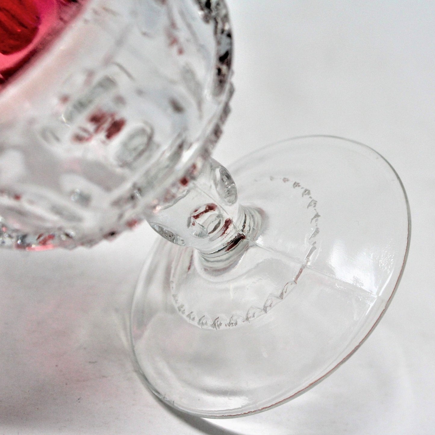Cordials, Indiana Glass Kings Crown (Thumbprint) Ruby Iridescent, Set of 3, Vintage