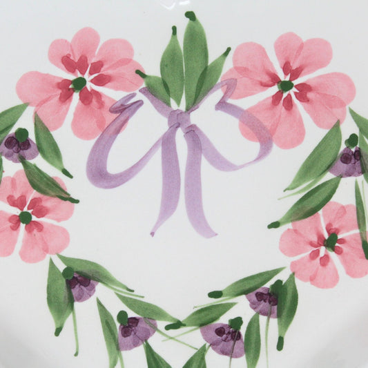 Decorative Mold, Heart Shaped, Hand Painted Pink Floral, Ceramic, Vintage