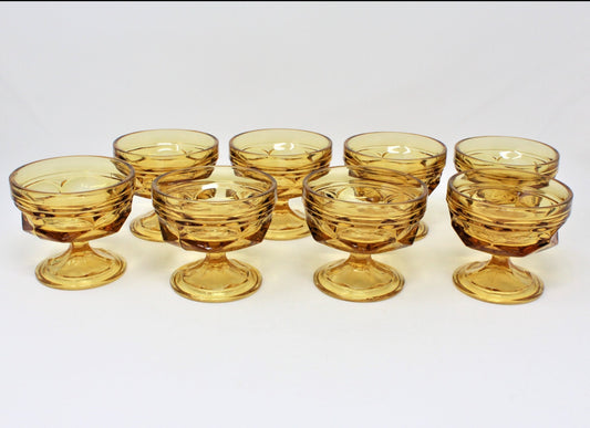Champagne / Low Sherbet, Anchor Hocking, Fairfield Amber Glass, Set of 8, Vintage