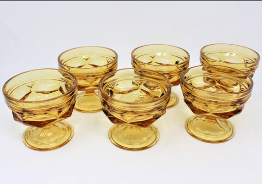 Champagne / Low Sherbet, Anchor Hocking, Fairfield, Amber Glass, Set of 6, Vintage