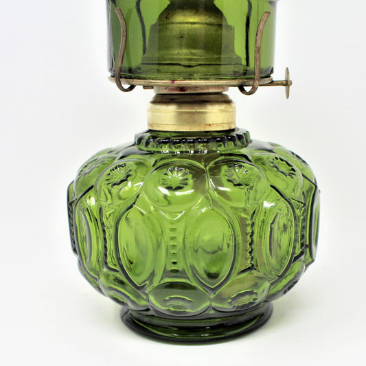 Oil Lamp, LE Smith, Moon and Stars Green Glass, P&A Burner, Vintage, SOLD