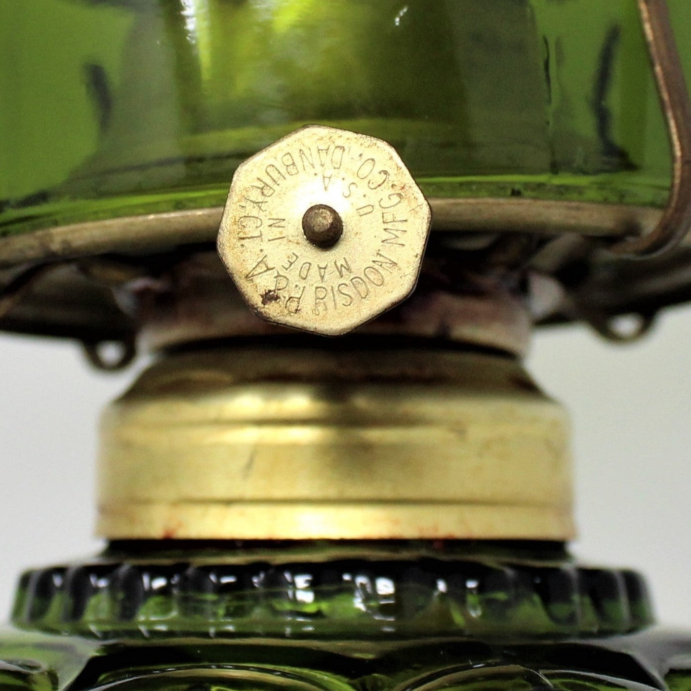 Oil Lamp, LE Smith, Moon and Stars Green Glass, P&A Burner, Vintage, SOLD