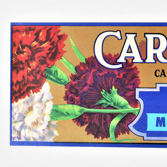 Crate Label, Carnation Brand, California Fruits Tri-Boro Fruit Co, Vintage 1960's
