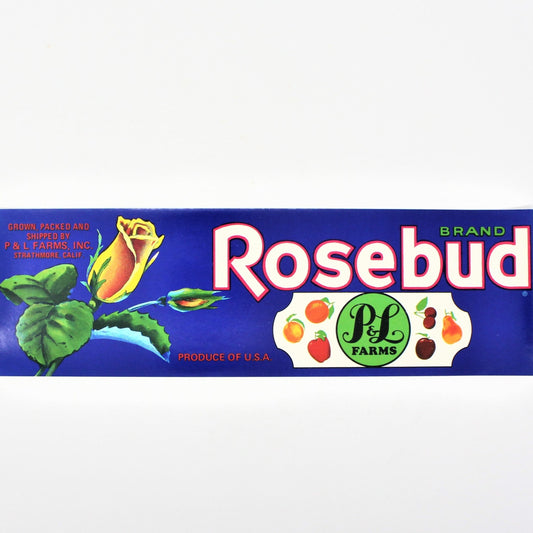 Crate Label, Rosebud Brand, P&L Farms, Original Lithograph 1940's, NOS, Vintage