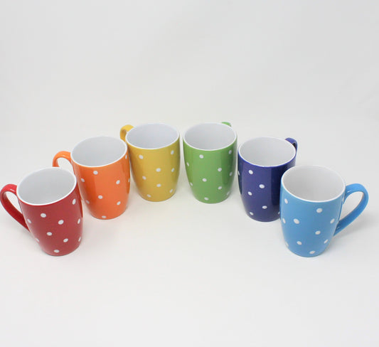 Mugs, Polka Dot Multicolor / Rainbow Mugs, Set of 6, Ceramic