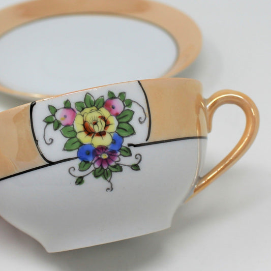 Teacup and Saucer, Noritake Morimura, Lusterware Hand Painted Floral, Vintage, SOLD